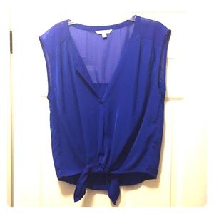 Sheer blue tie front tank top
